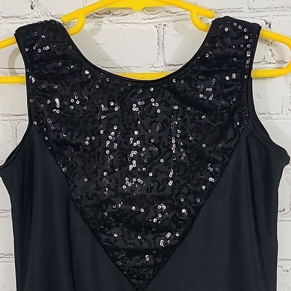 Girls LC Revolution Dancewear Unitard Black Holographic Foil Sequins Leotard - Picture 3 of 11